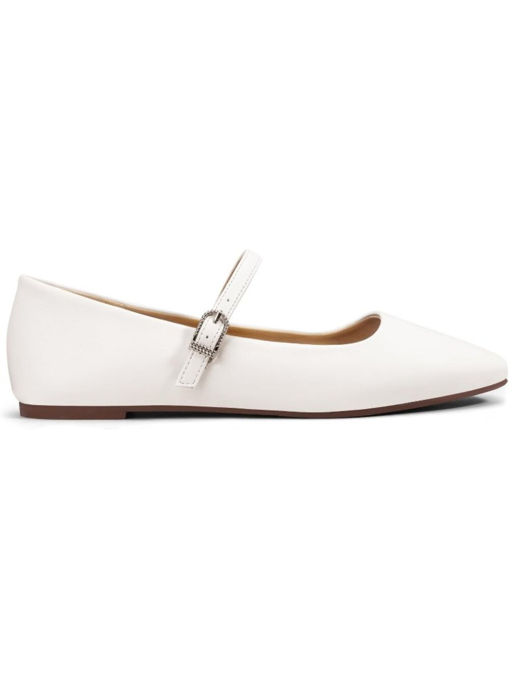 Women's White Ballet Mary Jane Adjustable Straps Square Closed Toe Flats Shoes - Picture 4 of 6